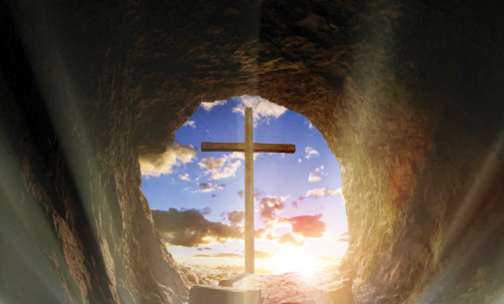 A view of the cross from inside a tomb