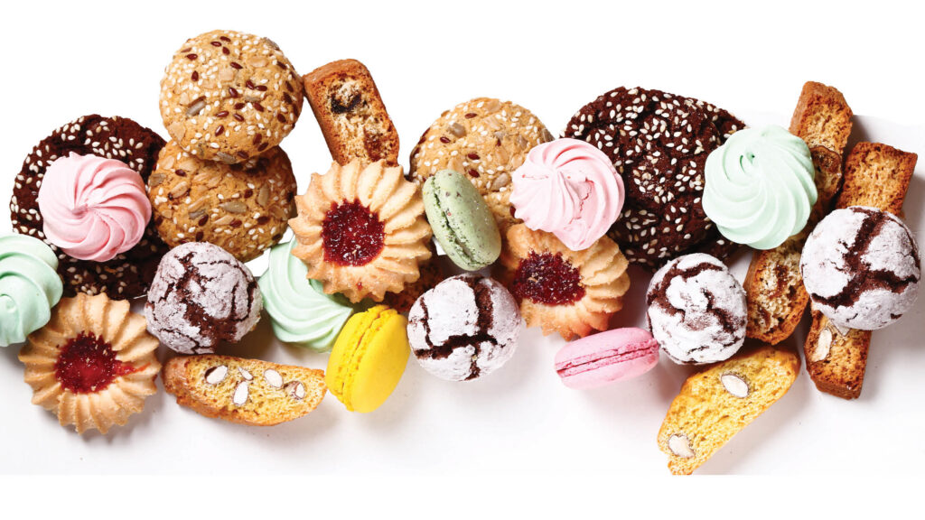 An assortment of cookies on a white background
